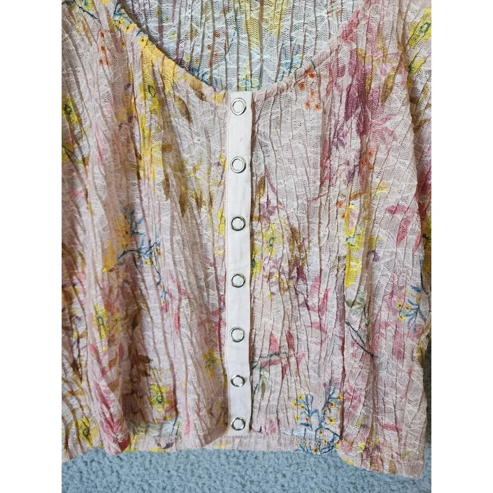 Free People Angelina Floral Print Semi Sheer Crop‎ Top Women Large Long Sleeve